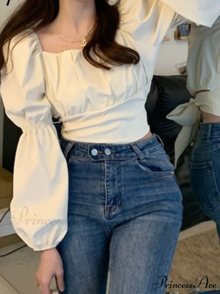 Arm 2024 - Spring/Summer Women's Puff French Style Chic Neckline Boxy Blouse Shirt - Image 2