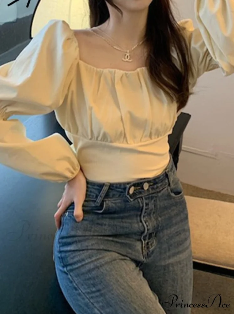 Arm 2024 - Spring/Summer Women's Puff French Style Chic Neckline Boxy Blouse Shirt - Image 3