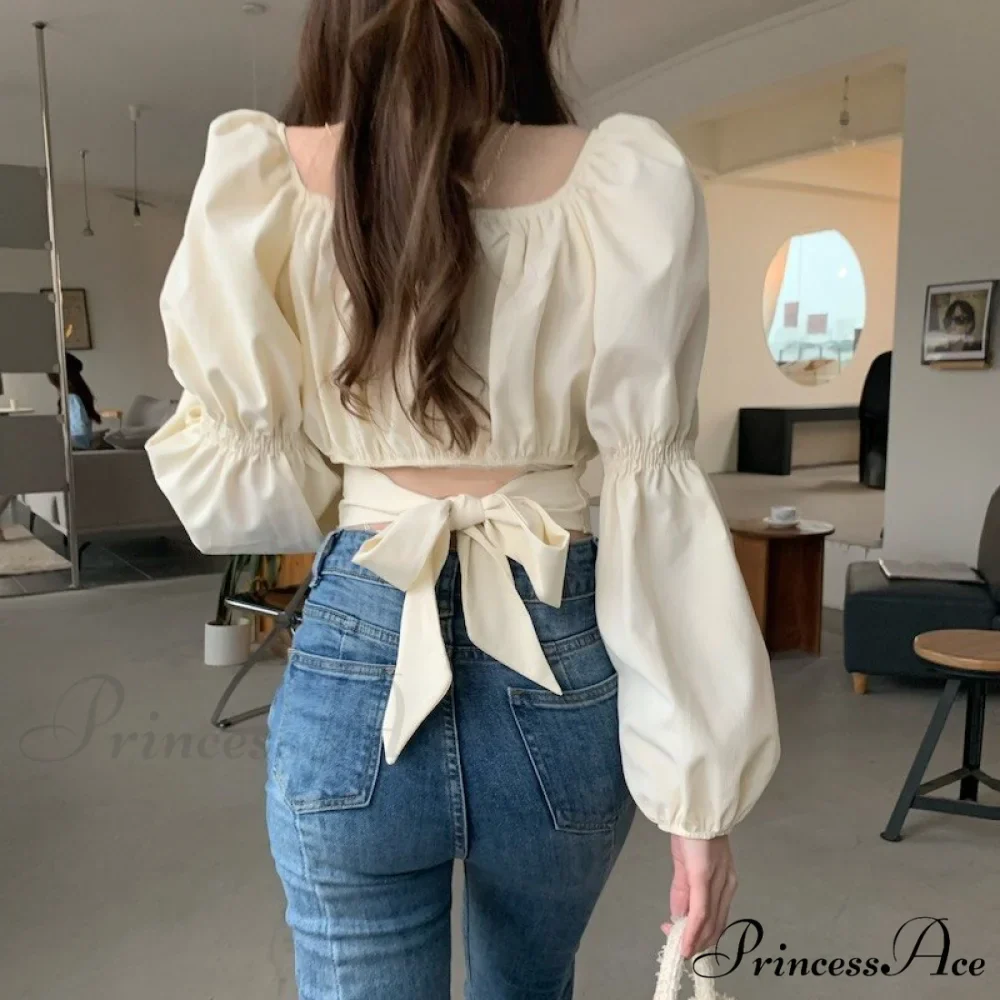Arm 2024 - Spring/Summer Women's Puff French Style Chic Neckline Boxy Blouse Shirt - Image 4