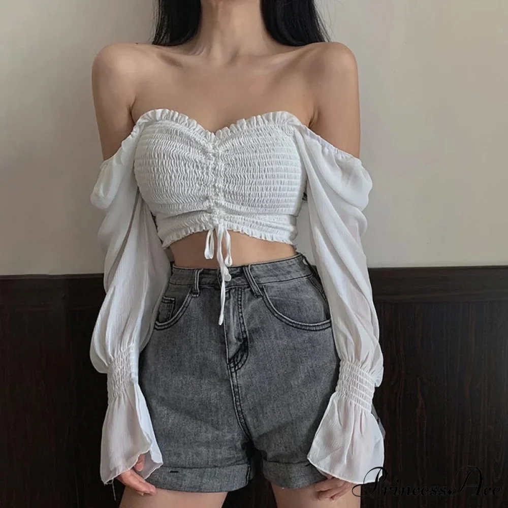 Elegant Fashion Puff Arm Chiffon Crop Women's - Blouse Top