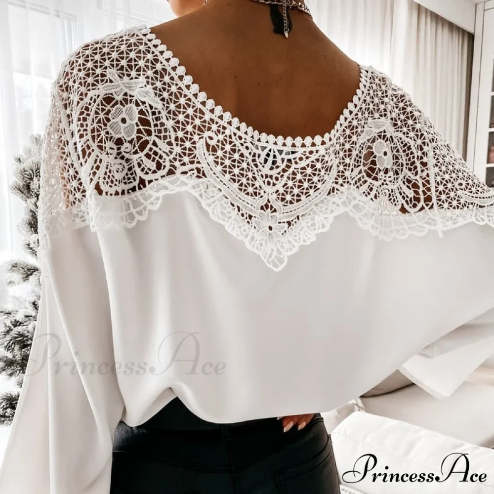 Blouse Embroidery Vintage Lace Elegant Top Women Blouse Crochet Autumn White Blusa Ladies 12459 - Image 2