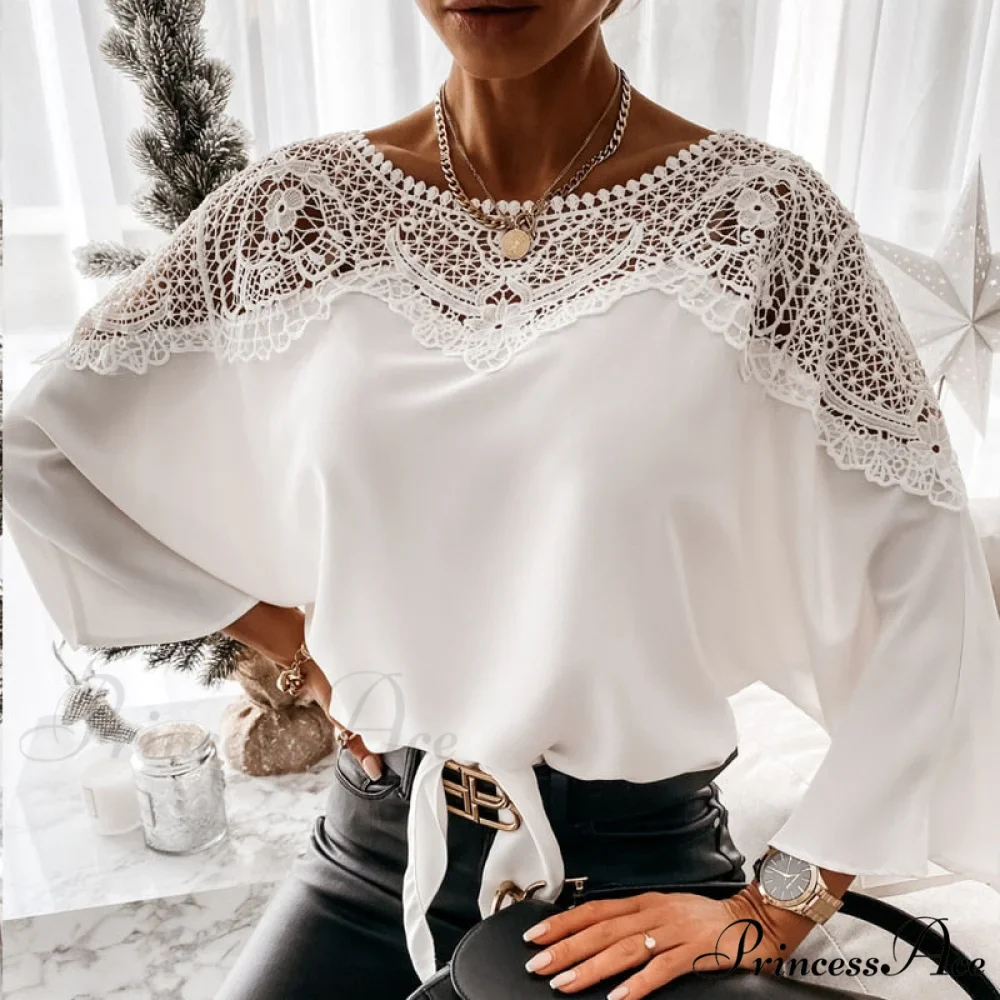 Blouse Embroidery Vintage Lace Elegant Top Women Blouse Crochet Autumn White Blusa Ladies 12459 - Image 4