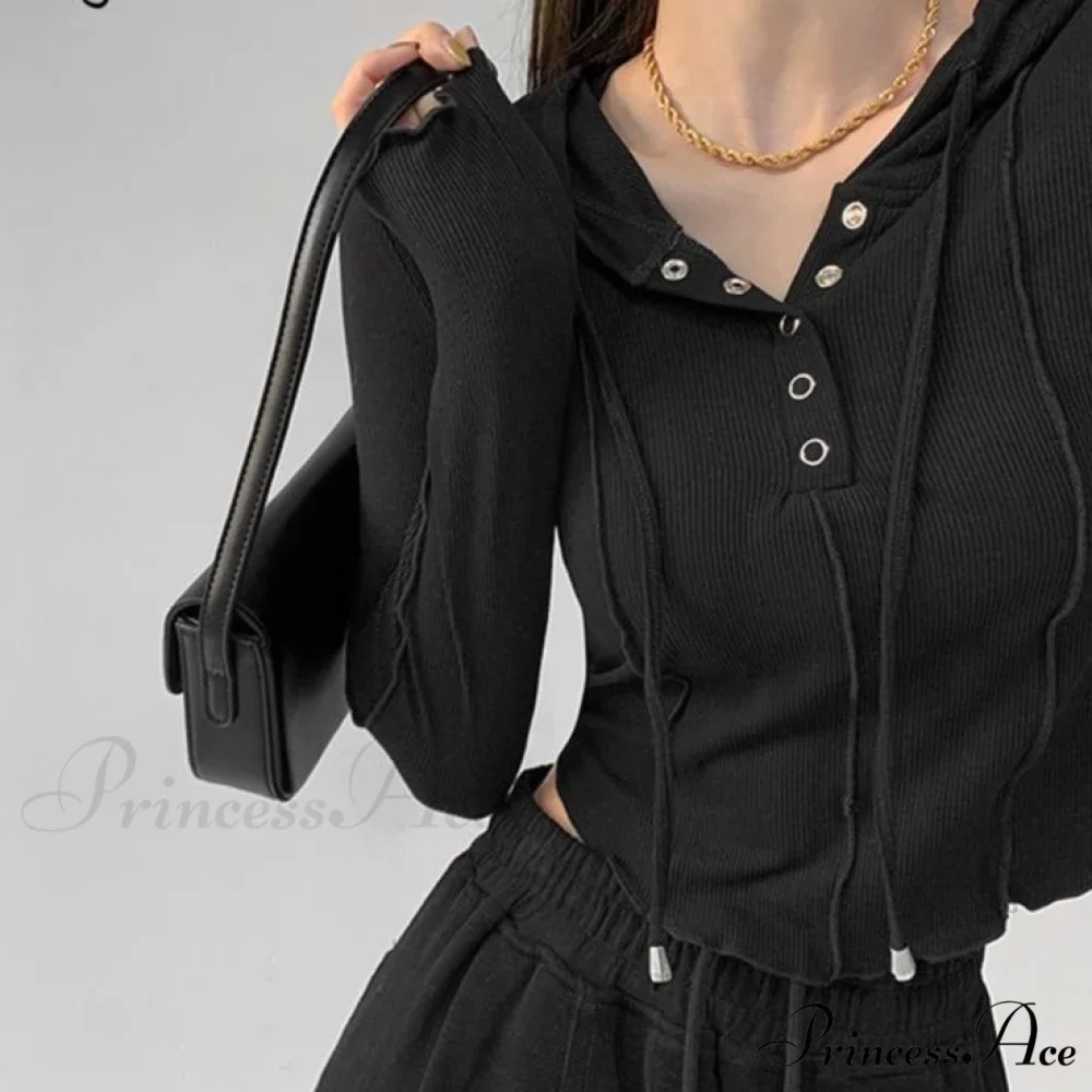 for Tees Hooded Tshirts Sweatshirt Long - Casual Tops Clothes Arm Woman Ropa Crop Y2k - Fashion Women Korean 2024 Mujer - Image 2