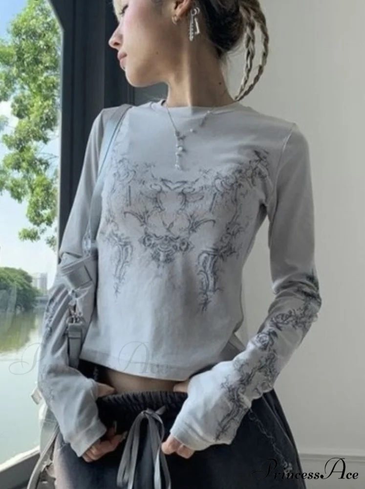 Long Y2k Fashion Casual O-neck Arm De Vintage Blusas T-shirts 2024 Mujer Design Women Tunic Moda Tops