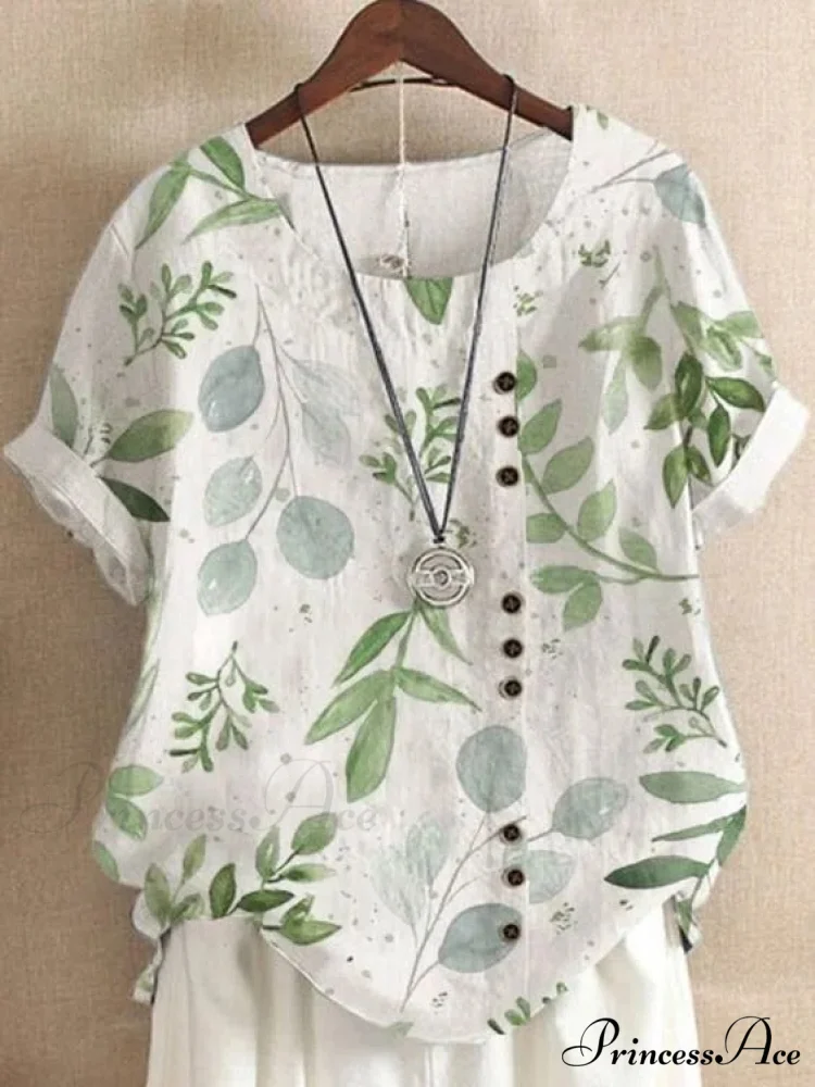 Blouse Casual for Fashion Loose Patterned Short-sleeved Retro Blouse Summer - Image 10