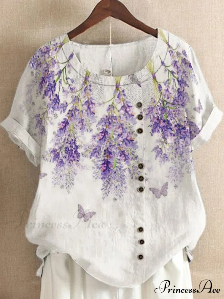 Blouse Casual for Fashion Loose Patterned Short-sleeved Retro Blouse Summer - Image 14