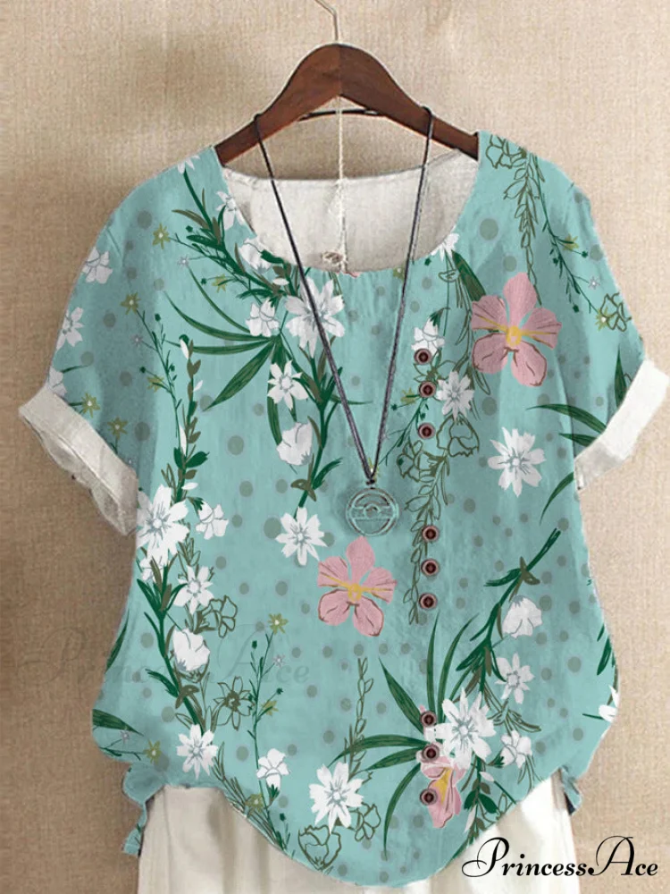 Blouse Casual for Fashion Loose Patterned Short-sleeved Retro Blouse Summer - Image 15