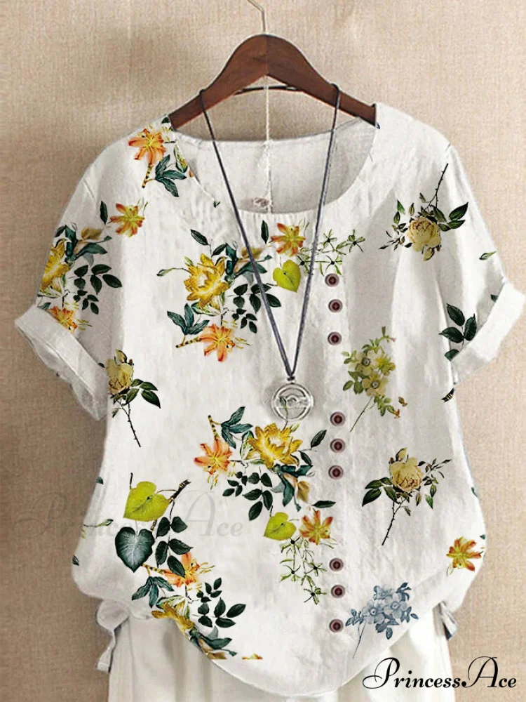 Blouse Casual for Fashion Loose Patterned Short-sleeved Retro Blouse Summer - Image 16
