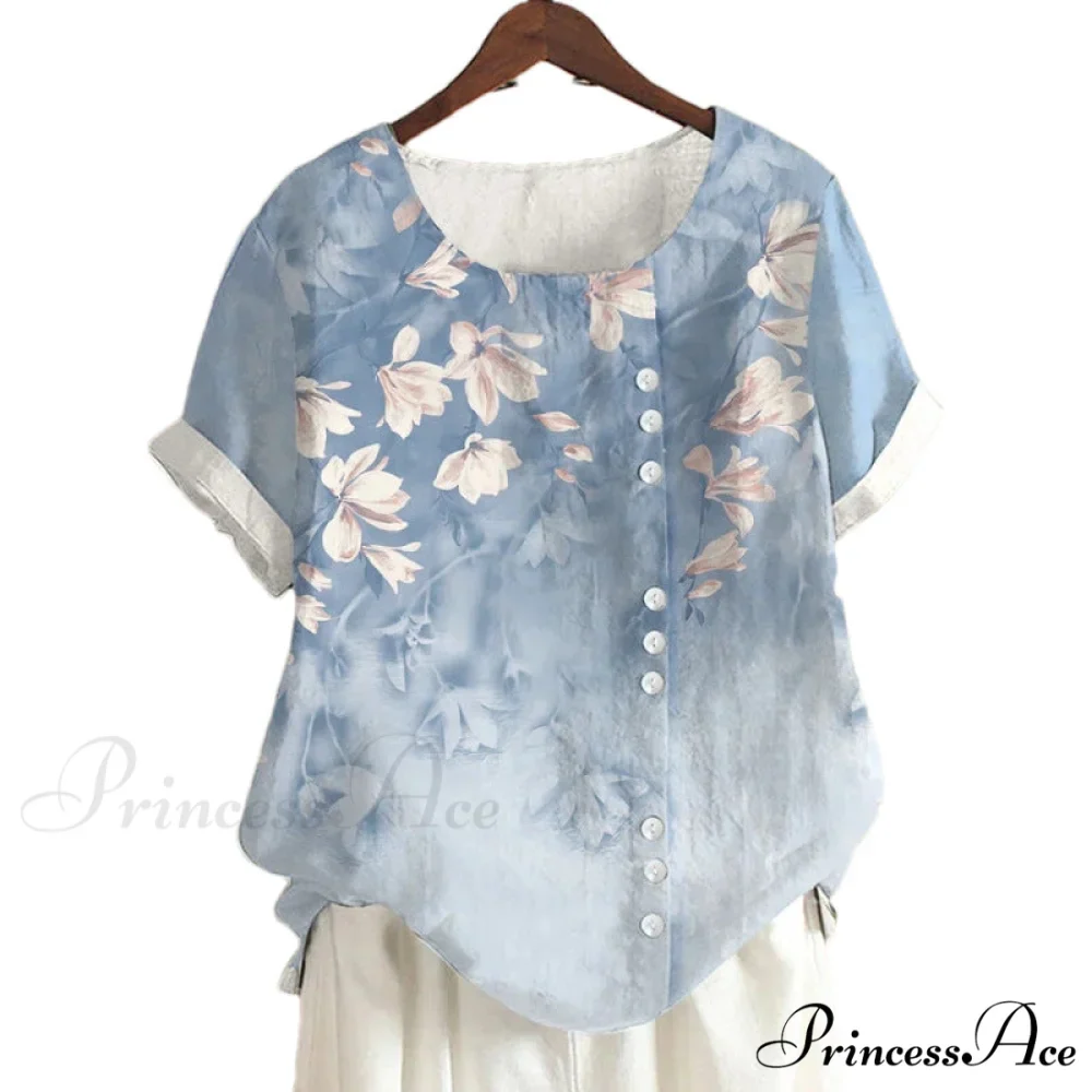 Blouse Casual for Fashion Loose Patterned Short-sleeved Retro Blouse Summer - Image 2