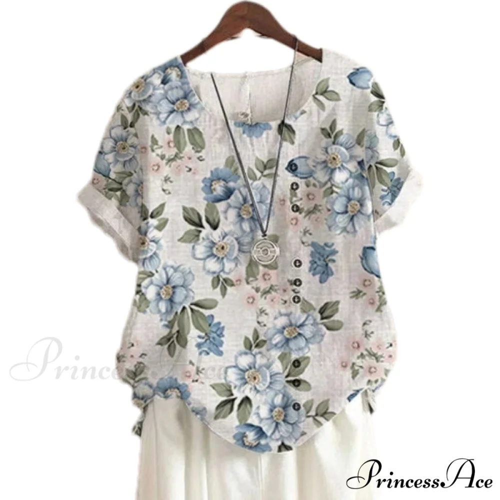 Blouse Casual for Fashion Loose Patterned Short-sleeved Retro Blouse Summer - Image 5