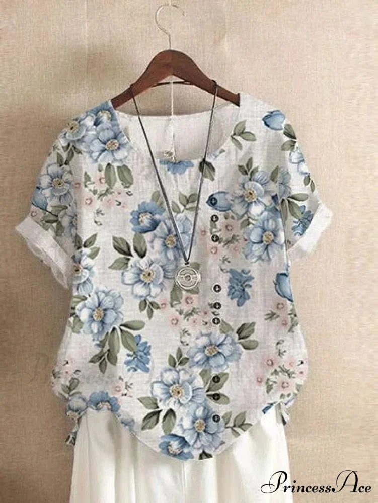 Blouse Casual for Fashion Loose Patterned Short-sleeved Retro Blouse Summer - Image 8