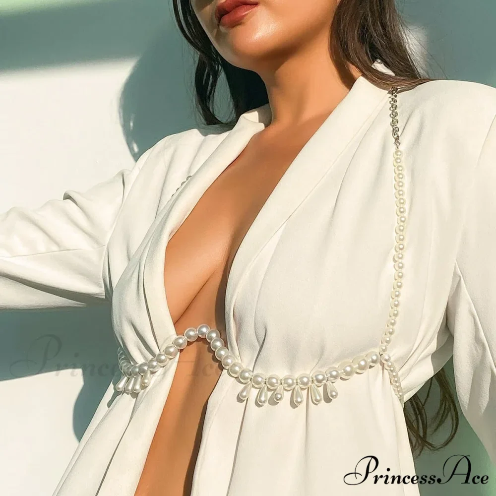 pearl beaded tassels body Faux chain - Image 2