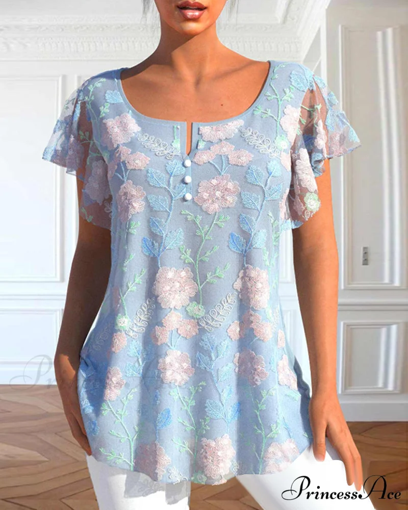 Lace T-Shirt with Flowered Print
