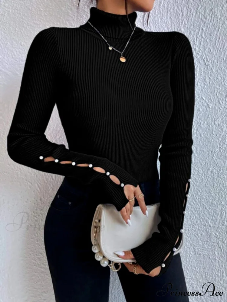 Long Top Rib-Knit with Turtleneck Arm Cutout