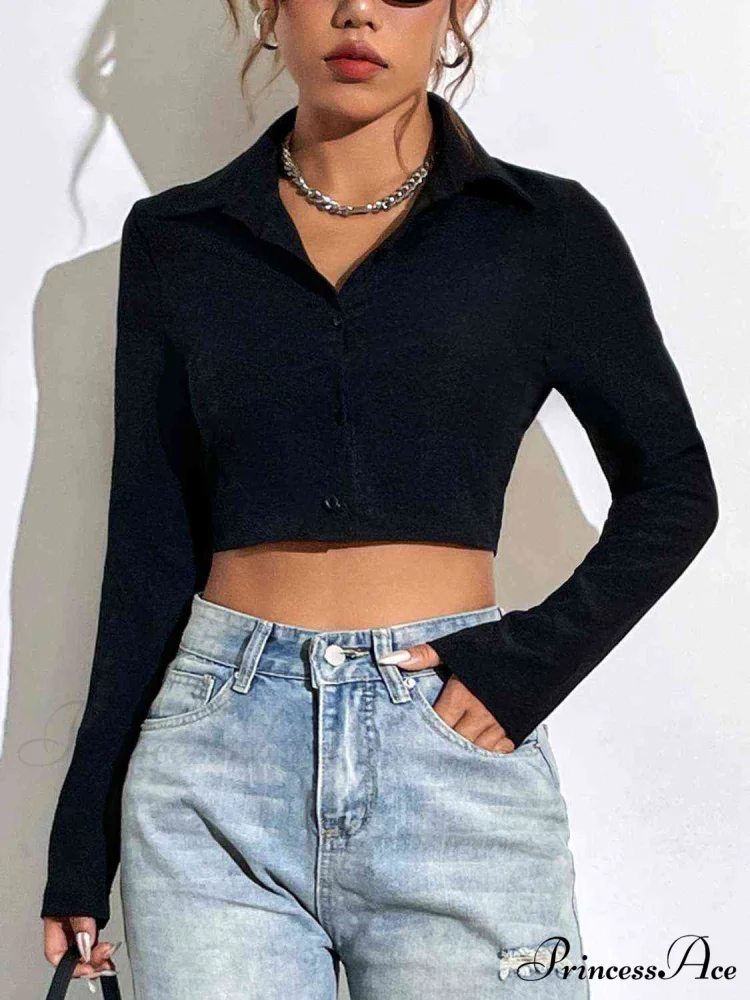 Neck with Long Blouse Arm Button Collared Up