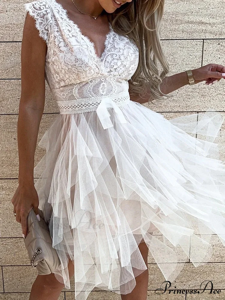 Backless Party Asymmetrical Sleeveless V Lace Gown Neck Warm-Season Patchwork Black Fit Hollow Slim - Out - Gown Sexy Dress