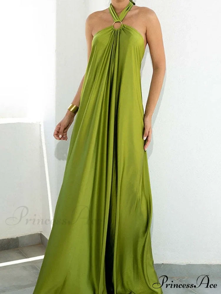 Warm-Season Party Tie-up Halter - Off Shoulder Casual Gown Backless Fashion Coastal Bandage with Long Women's Robe