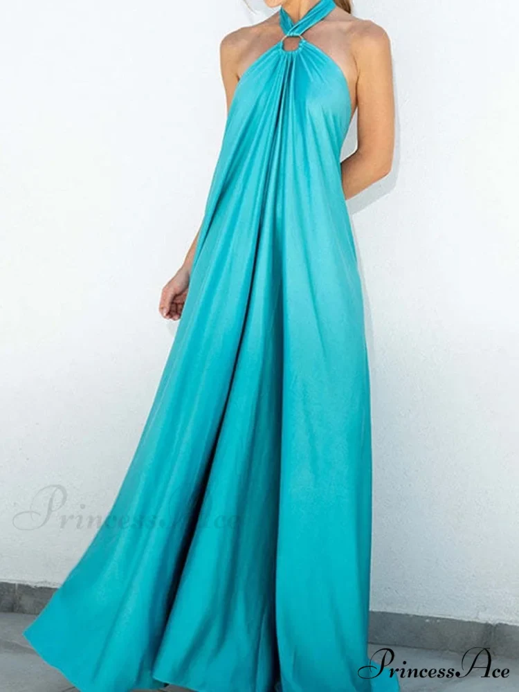 Warm-Season Party Tie-up Halter - Off Shoulder Casual Gown Backless Fashion Coastal Bandage with Long Women's Robe - Image 3