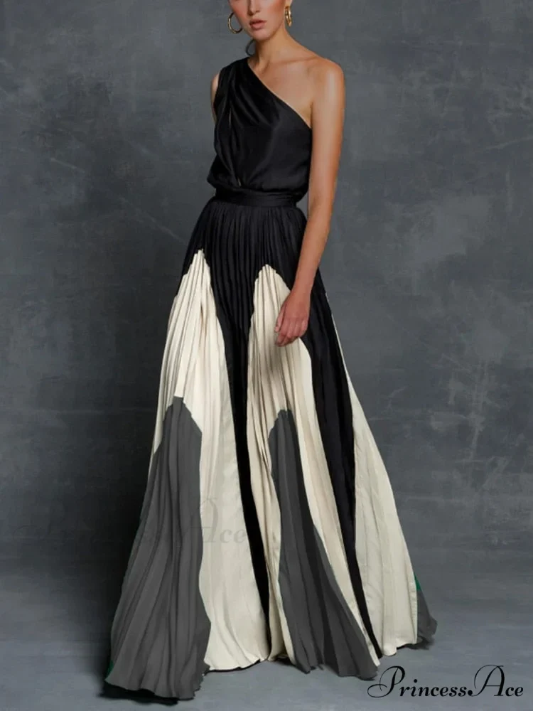 Patchwork Black Club Party High Night One Women's Gown Off - Street Shoulder Dress