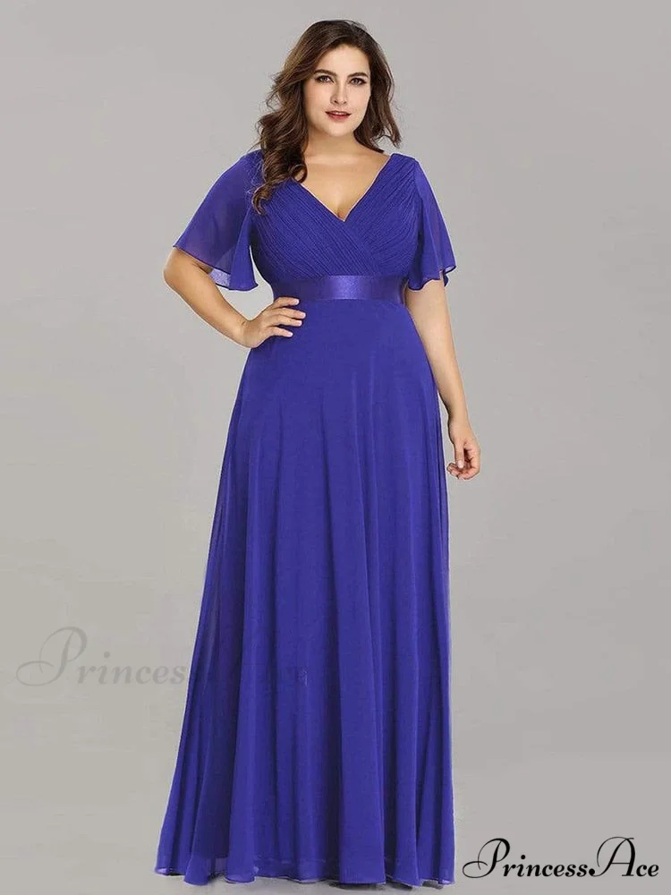 Wedding Party Elegant Gown - A Formal Neck Plus Ruffles Line Chiffon V Size