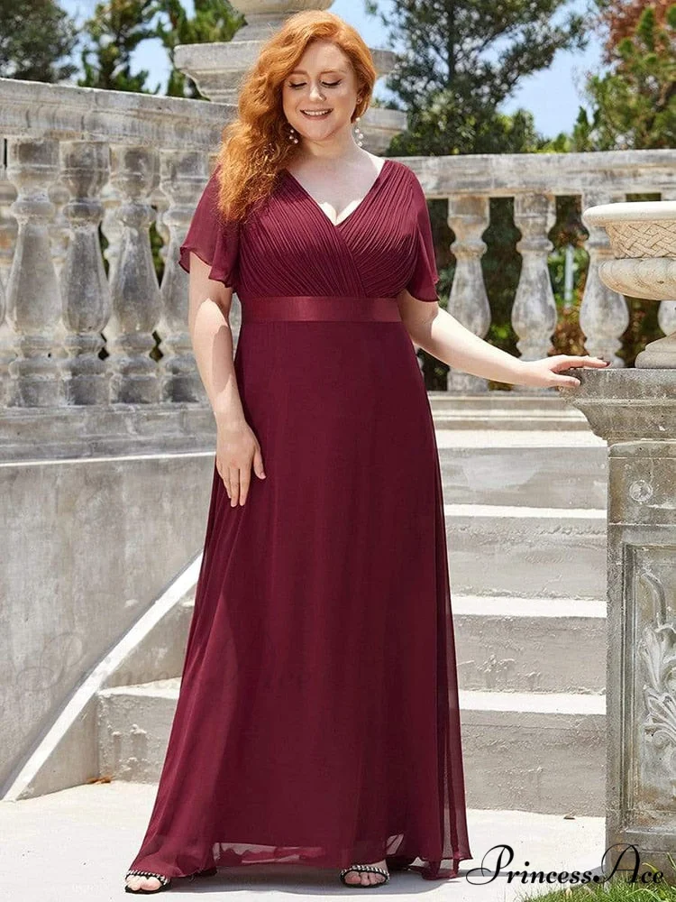 Wedding Party Elegant Gown - A Formal Neck Plus Ruffles Line Chiffon V Size - Image 3