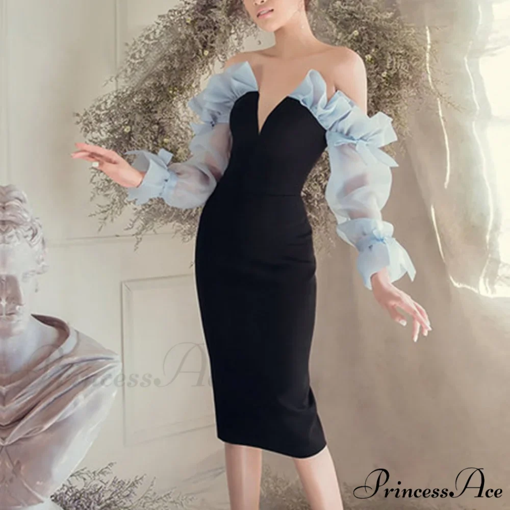 Neck V Women Patchwork Party Shoulder with Celebrity Club Runway Off Long Gown Arm Lace Ruffles Winter Style