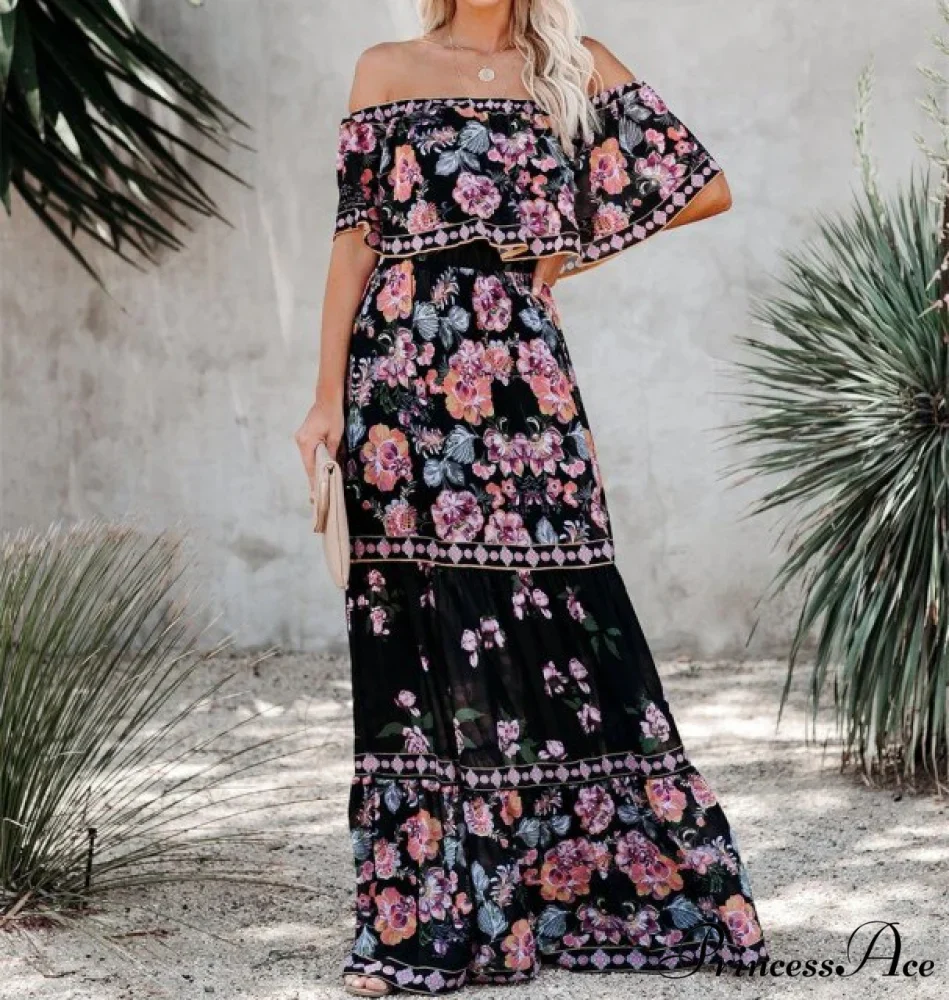 Women Gown Flowered Shoulder Streetwear Warm-Season for Off White - Elegant Casual Party The Long Style - Image 10