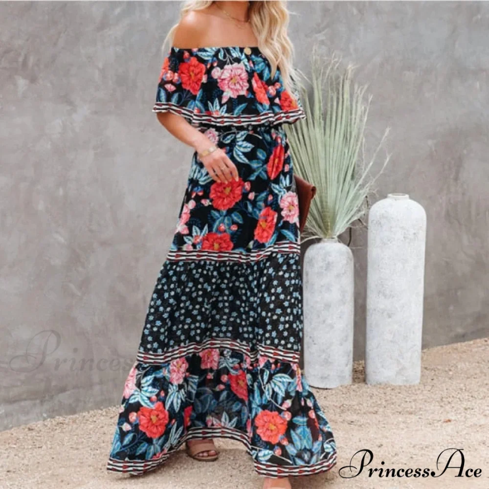 Women Gown Flowered Shoulder Streetwear Warm-Season for Off White - Elegant Casual Party The Long Style - Image 3