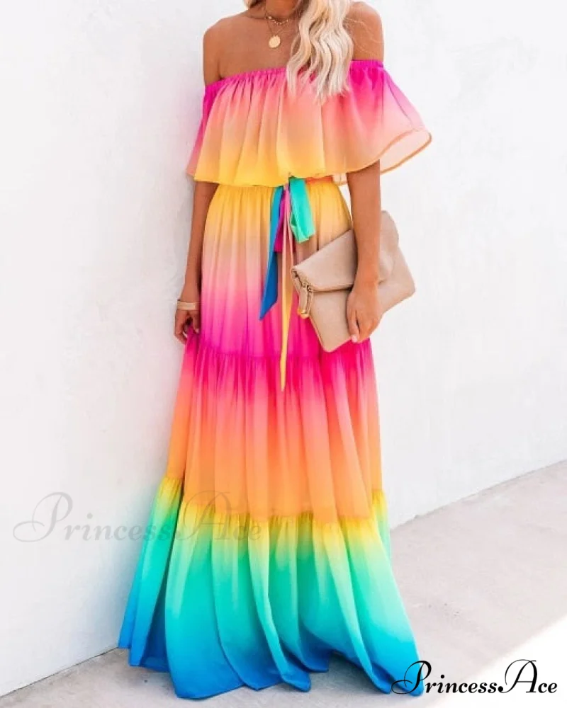 Women Gown Flowered Shoulder Streetwear Warm-Season for Off White - Elegant Casual Party The Long Style - Image 5