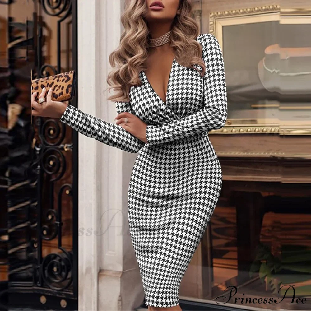 Elegant V Bodycon Sequin Club Party Deep Neck Patchwork with Long Slim Sleeves - Gown Dress - Image 11