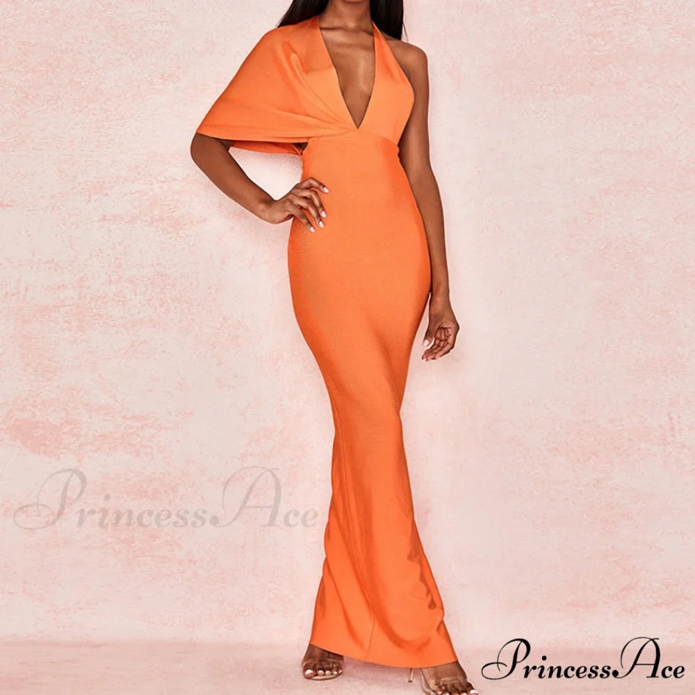 Party Club Neck Backless Orange Black Side Women Trends Long Gown Fashion Evening V Vestidos Gown Draped Split Bandage 2024
