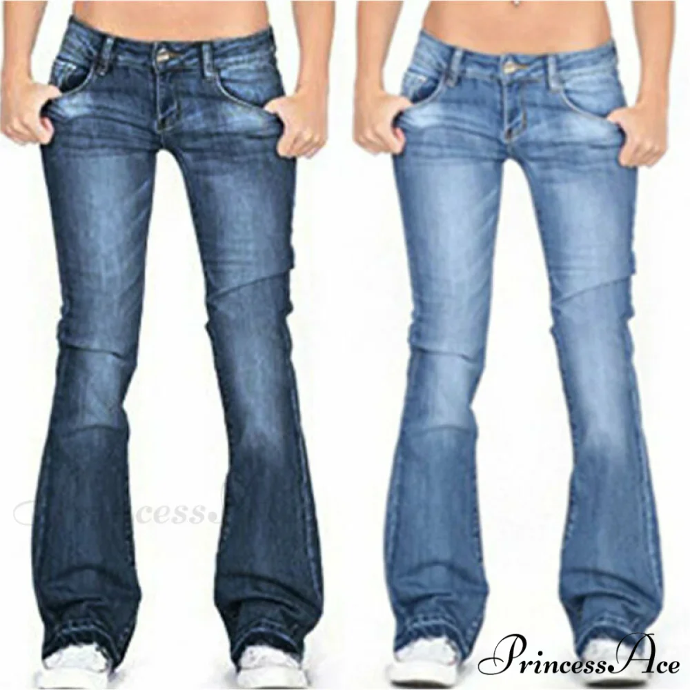 Pants Bottom Trousers Stretch Flared Jeans Bell Denim Women's Fashion Low Rise