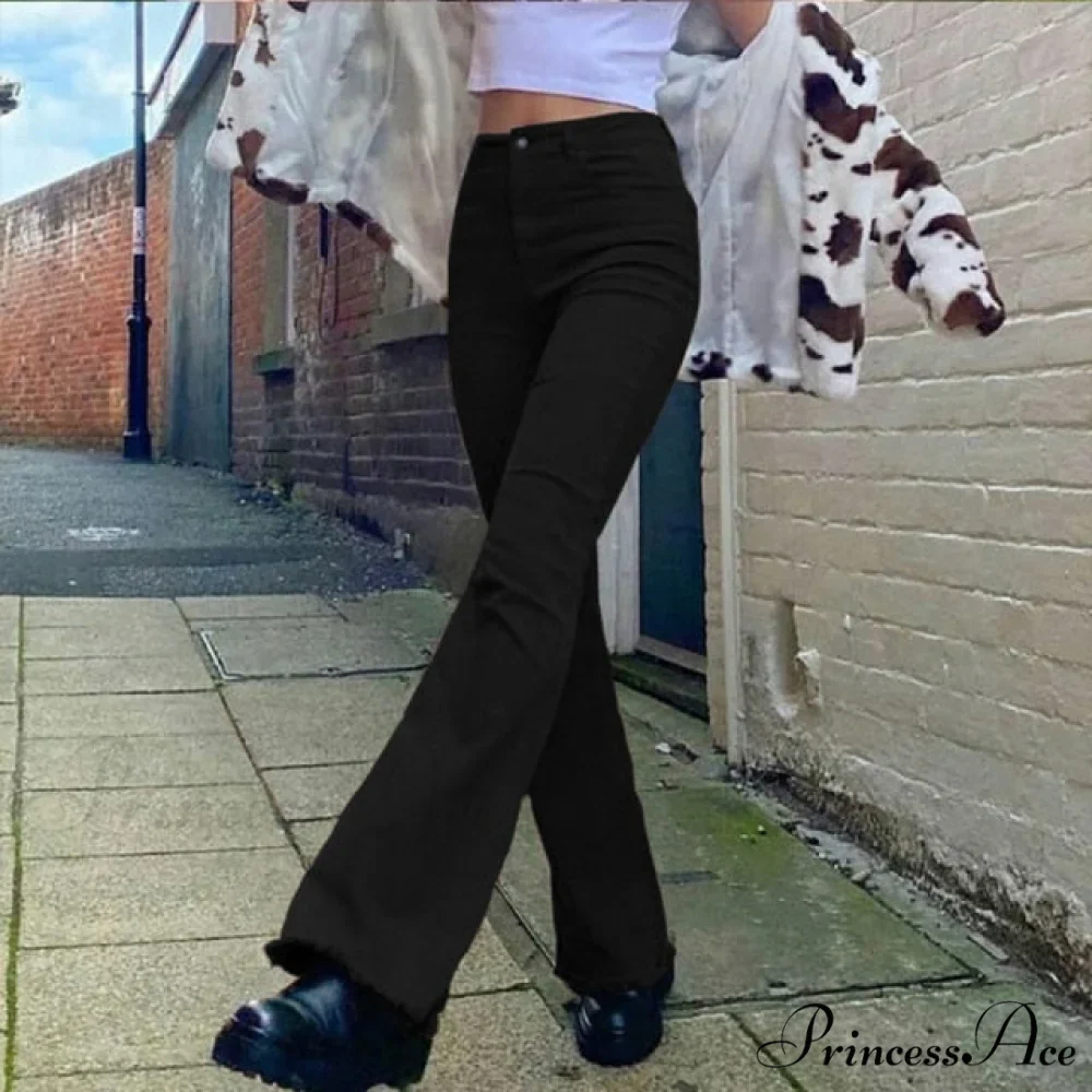 Flared High Black Jeans and in Waist Brown for Khaki Women - Image 2