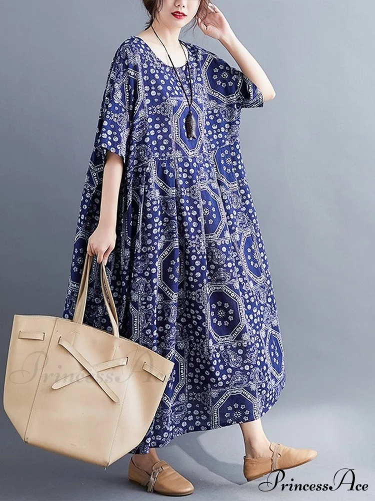 Bohemian Pockets House - Swing Gown With Blue Print - Image 2