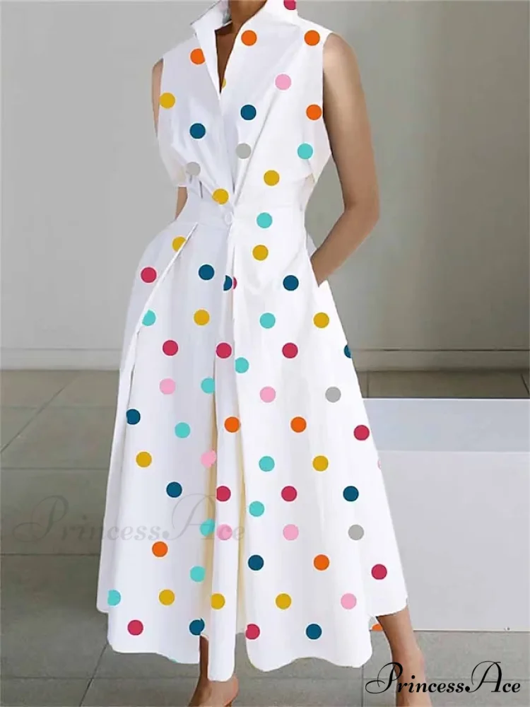 Chic Polka Dot Full-Length Dress