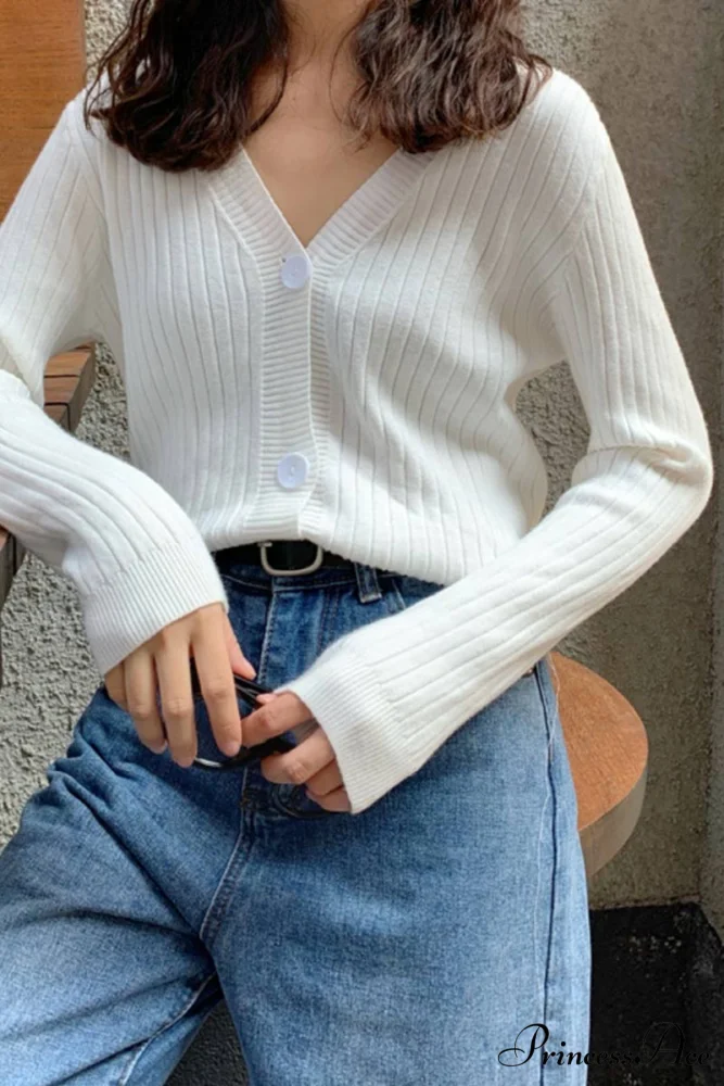 Cardigan Button with Ribbed V-neckline - Image 2