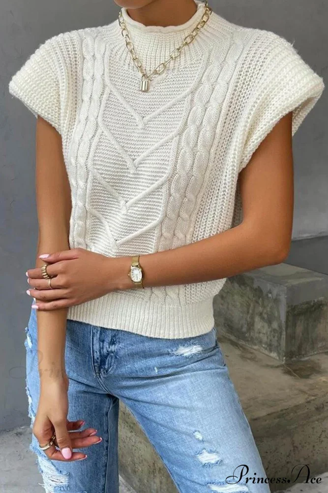 Knit Sweater Turtleneck Cable Vest