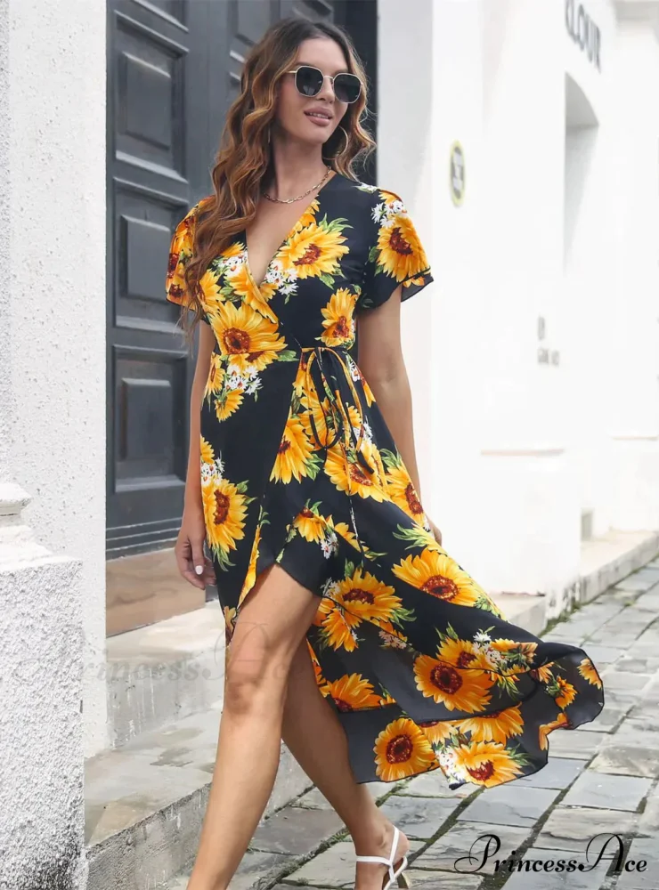 Patterned Flounce Bohemian Festive Dress
