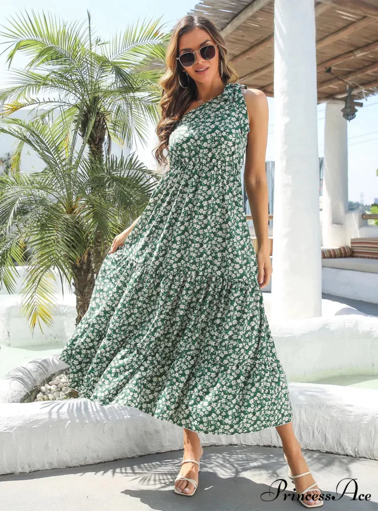 One-Shoulder Flowered Ruffled for Gown Holidays