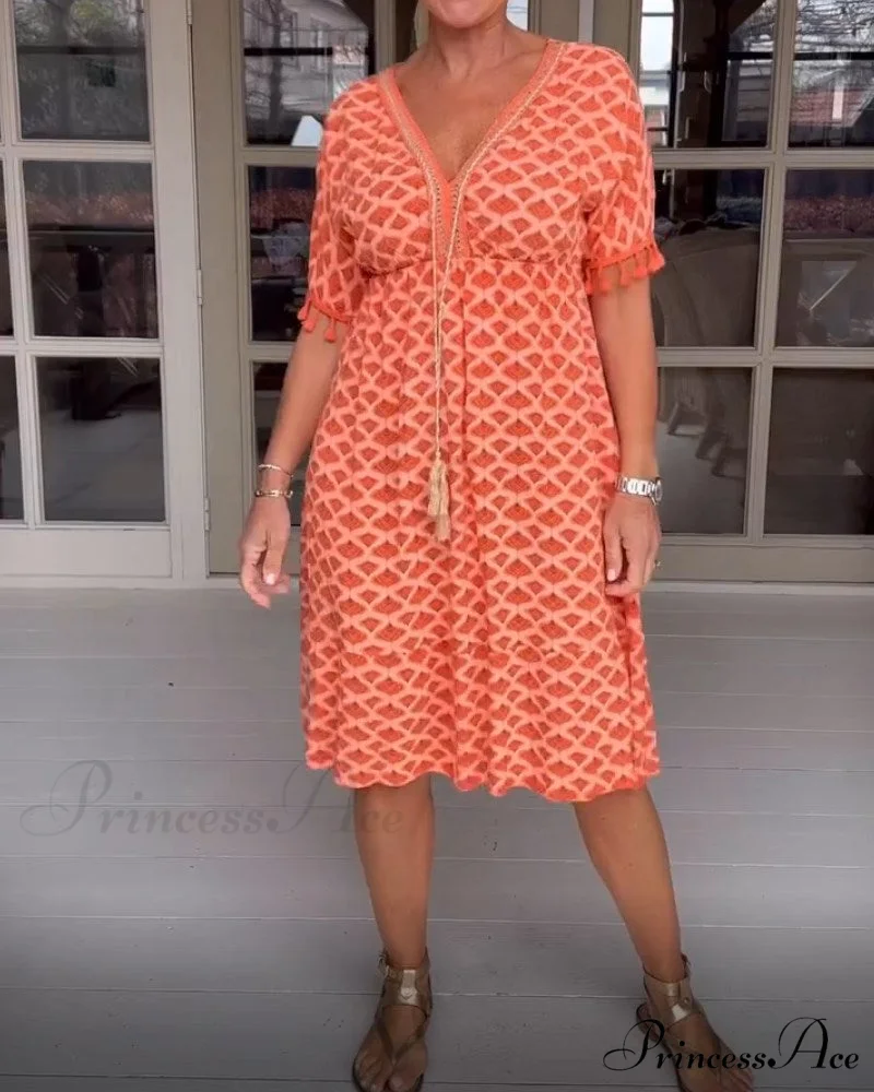 V-neck fringed dress
