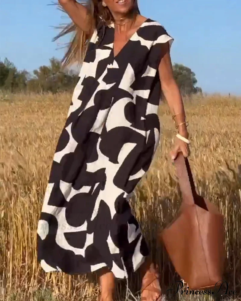 Printed V-neck Dress