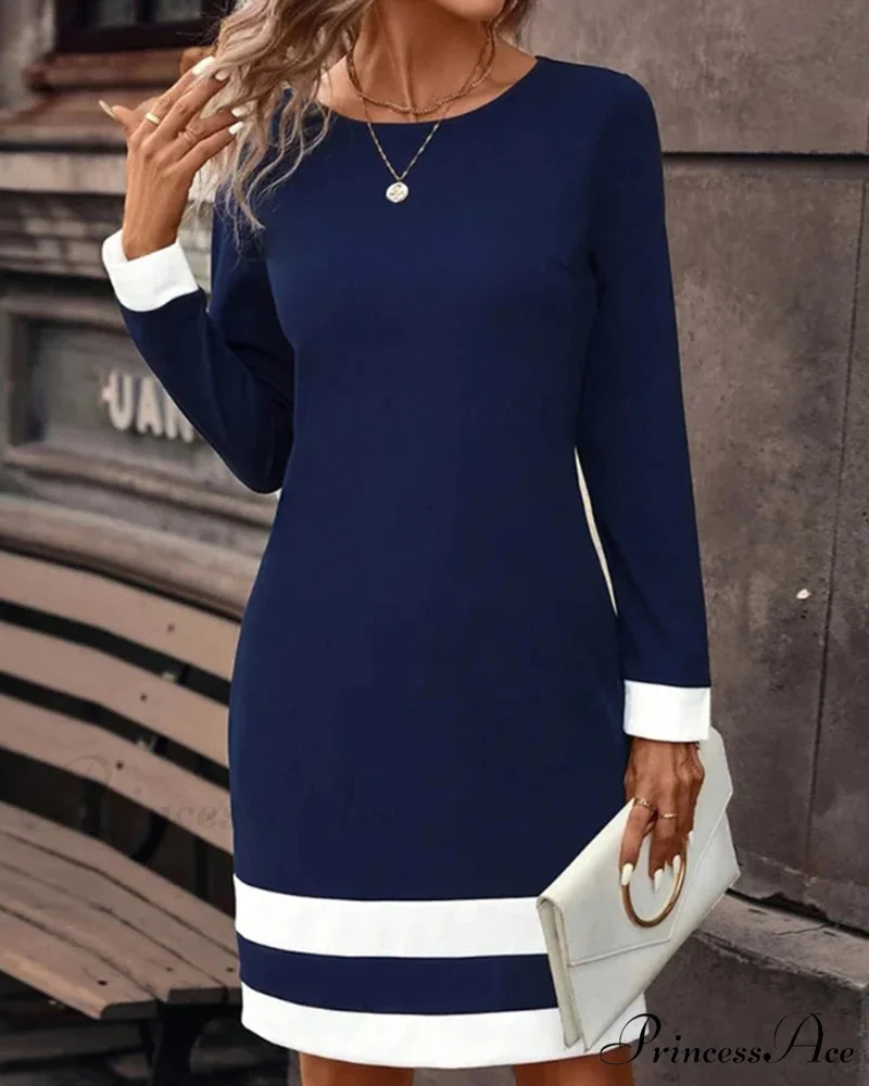 Color Block Round Neck Dress