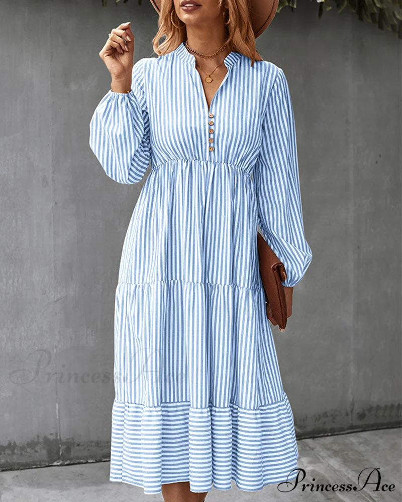 Long-sleeve dress with striped print