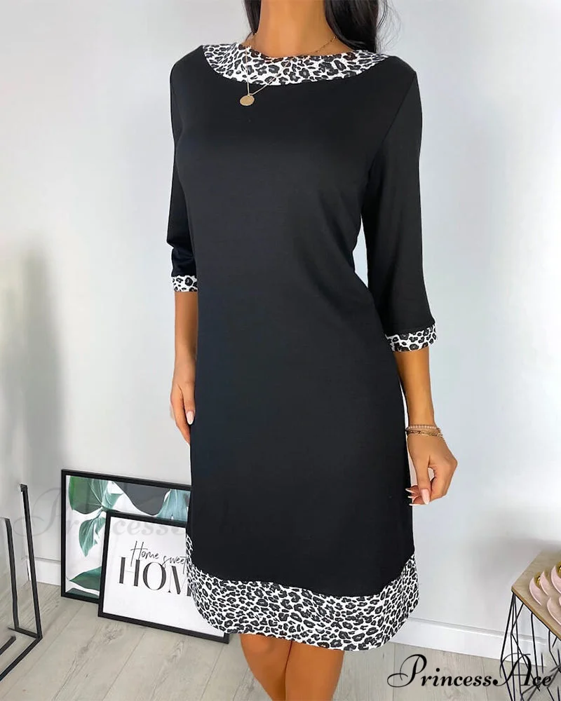 Patchwork Leopard Knee Length Dress