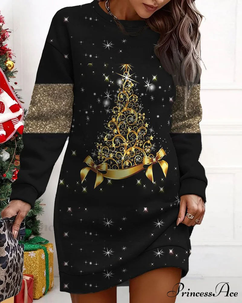 Christmas Tree Print Casual Dress