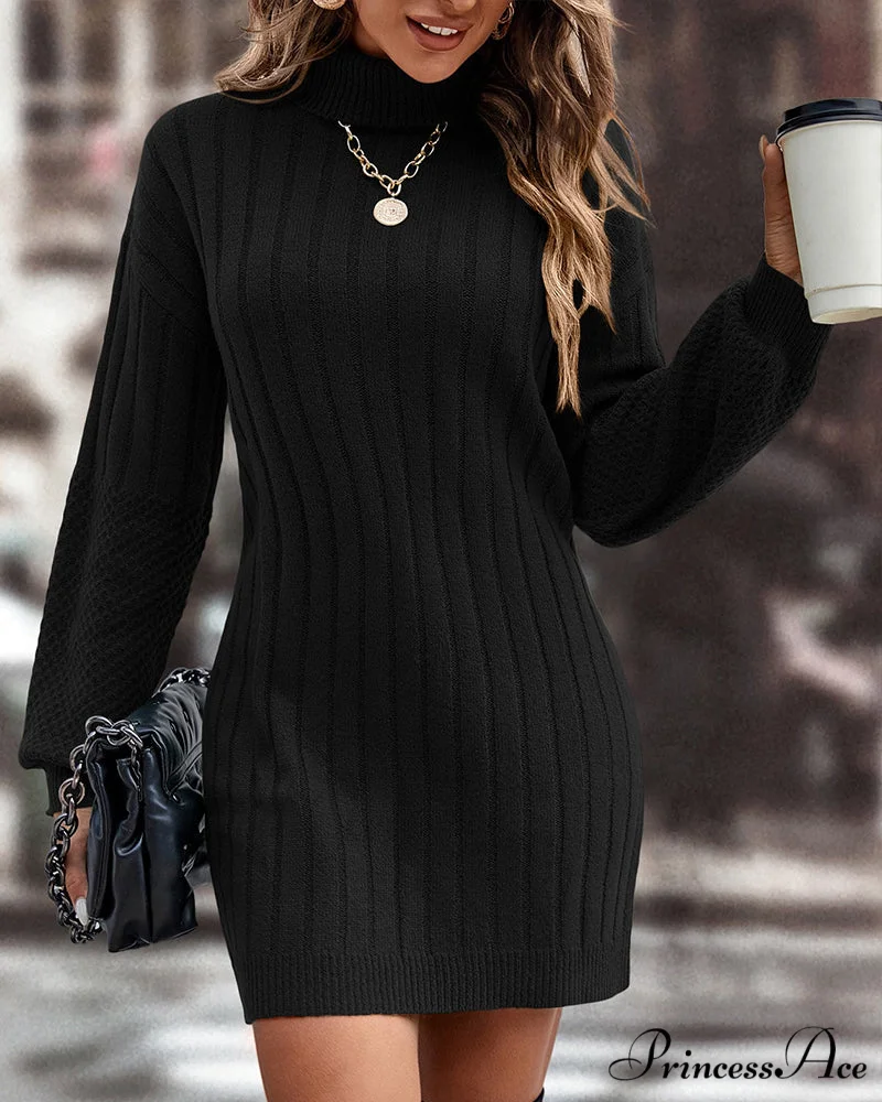 Solid Color High Neck Sweater Dress