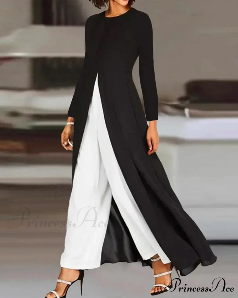 Elegant Long Dress with Slit - Solid Color