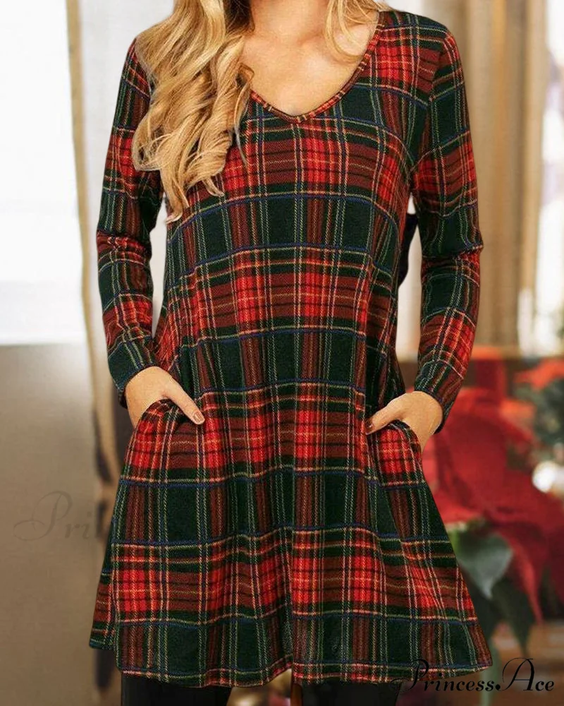 Checkered Print Loose Dress - Christmas Edition