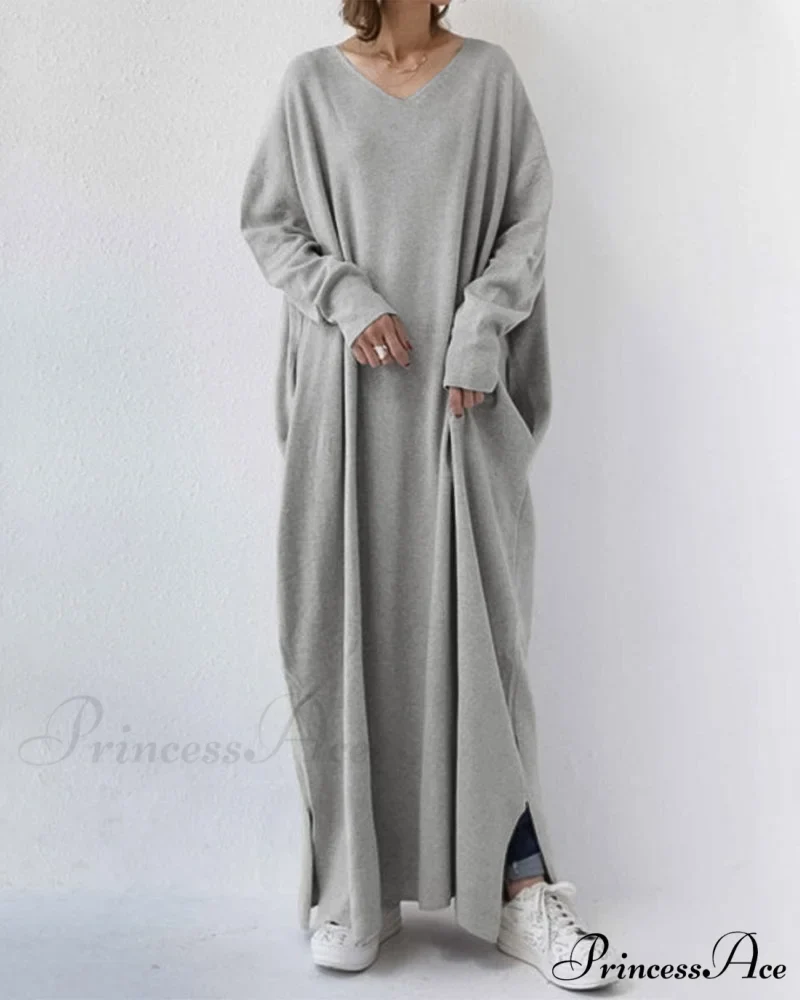 V Neck Swing Dress - Long Sleeve