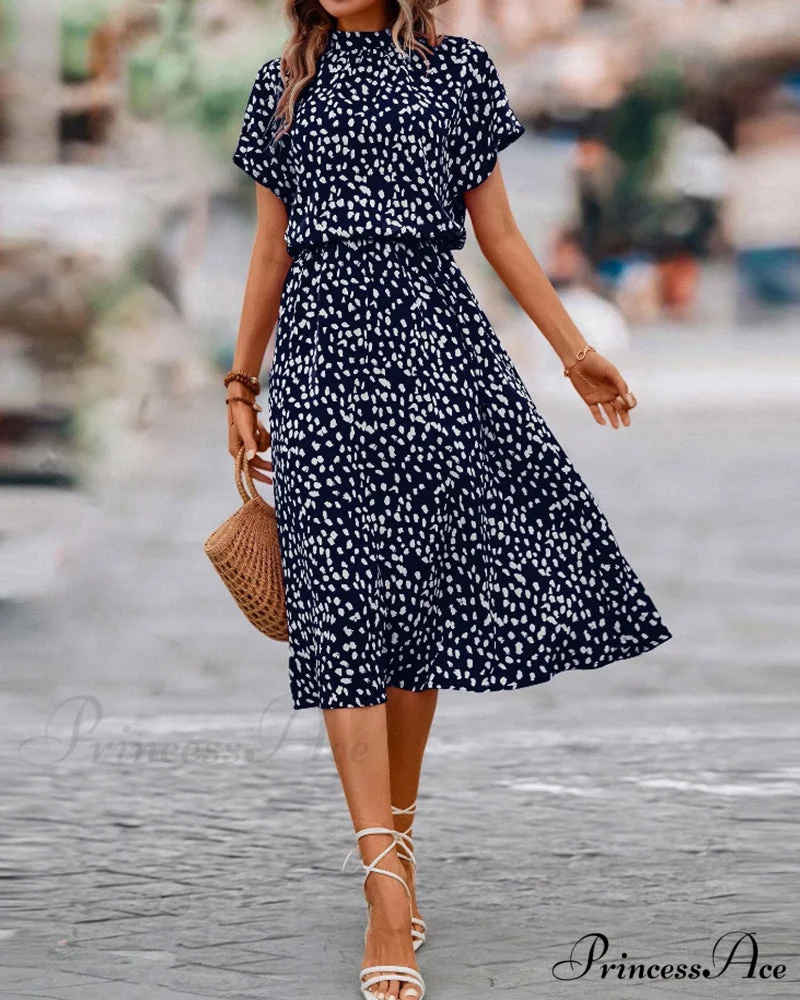Dalmatian Print Dress with Short Sleeves